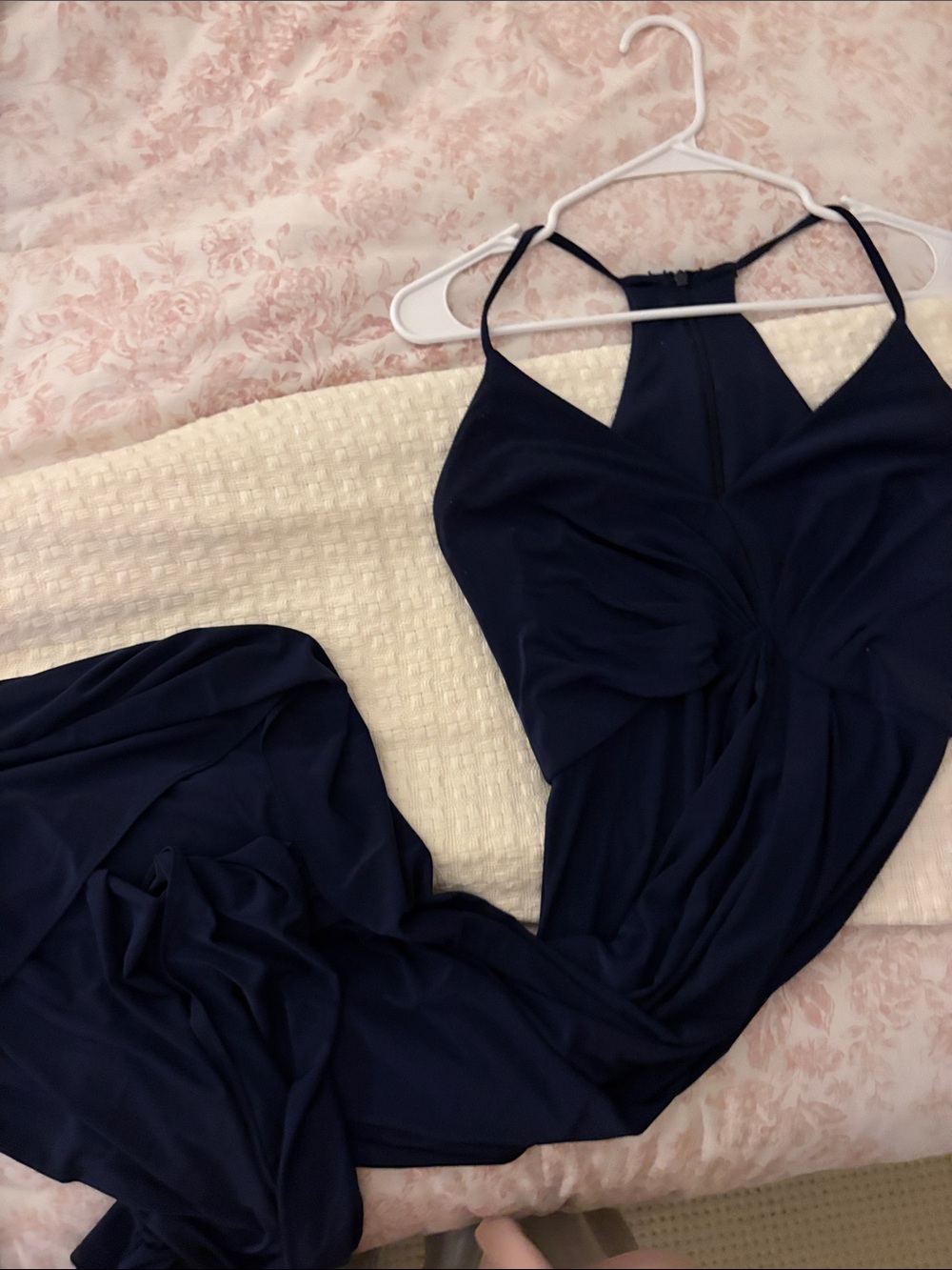 David's Bridal Navy Blue Maxi Dress with Twist Front